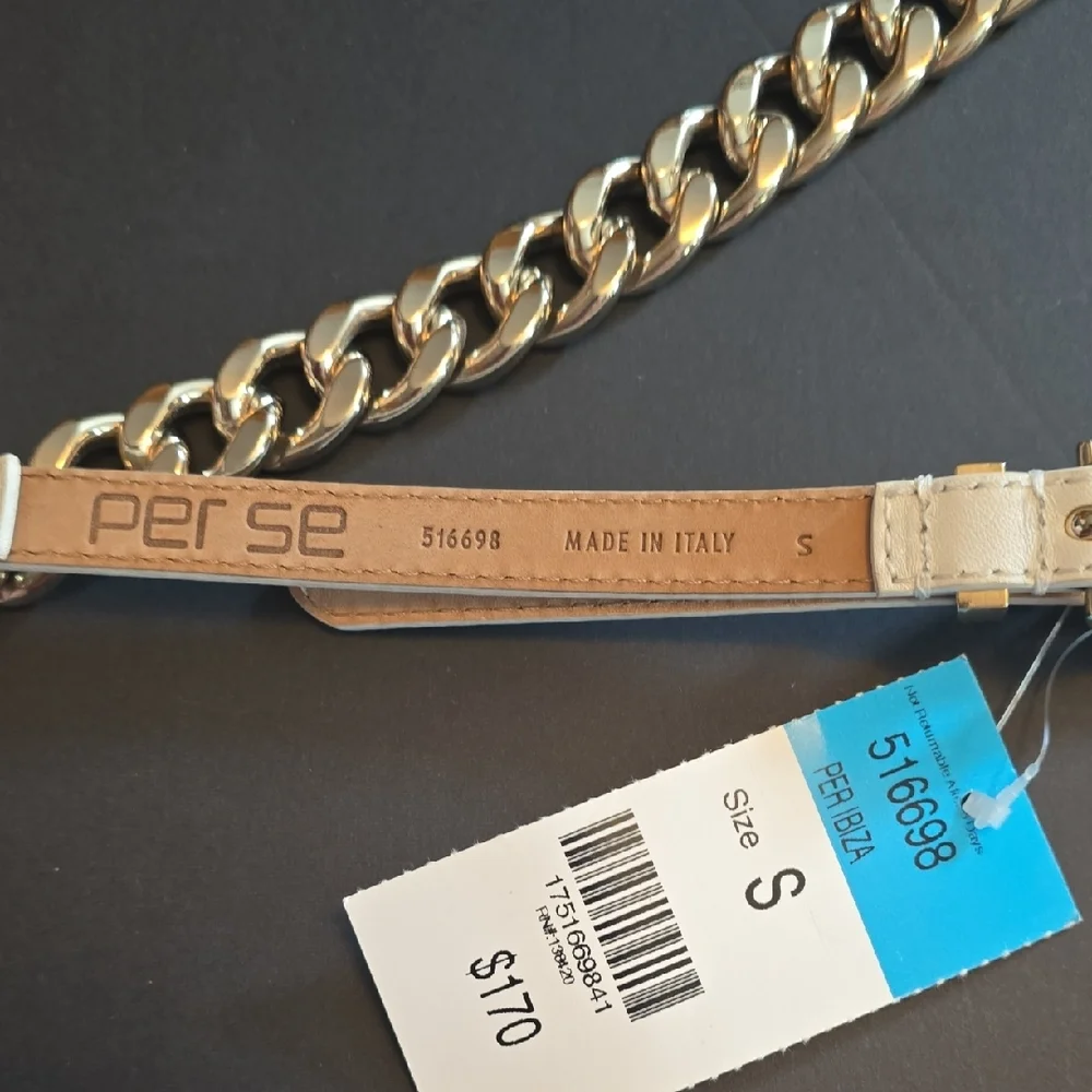 Per Se White and Gold Tone Chain Belt, Sz S NWT